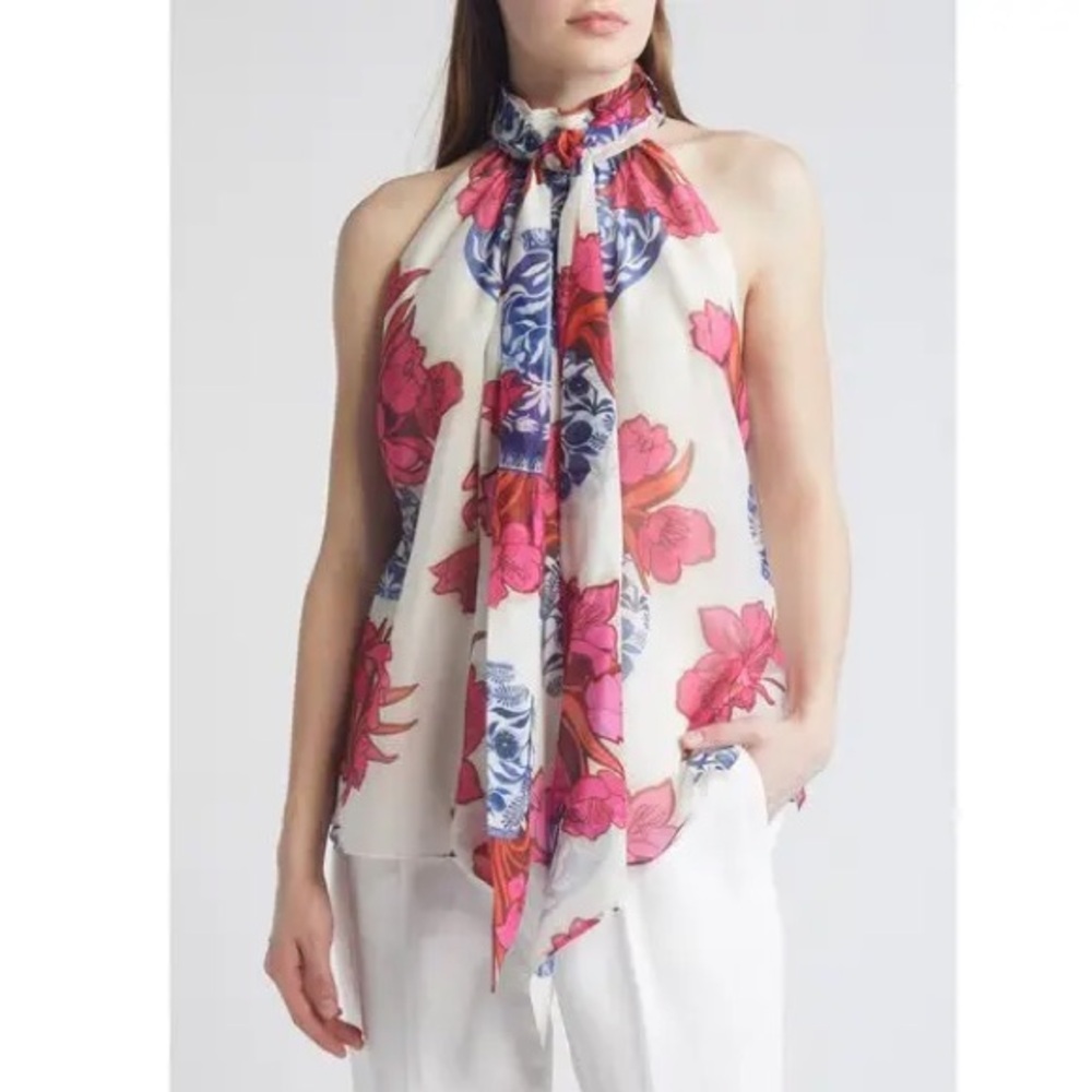NWT TED BAKER LONDON Akaki Organza Tie Neck Sleeveless Blouse🌺🌺🌺🌺🌺🌺